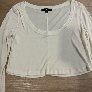 Lulu's Cream Ribbed Long Sleeve Cropped Top